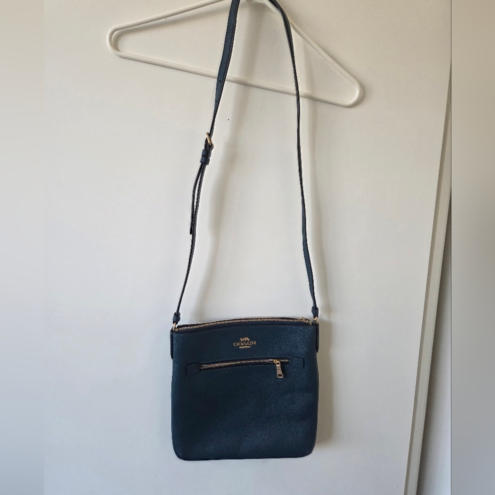 Coach Rowan File Bag Leather Crossbody Shoulder Blue Green Gold Purse